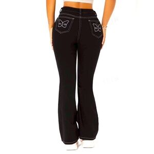 Shein Petite Butterfly Pattern Flared Leg Jeans